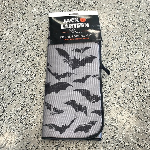Halloween Black Bats Kitchen Dish Drying Mat Spooky Gothic Gray Party Decor Fall - Picture 7 of 8